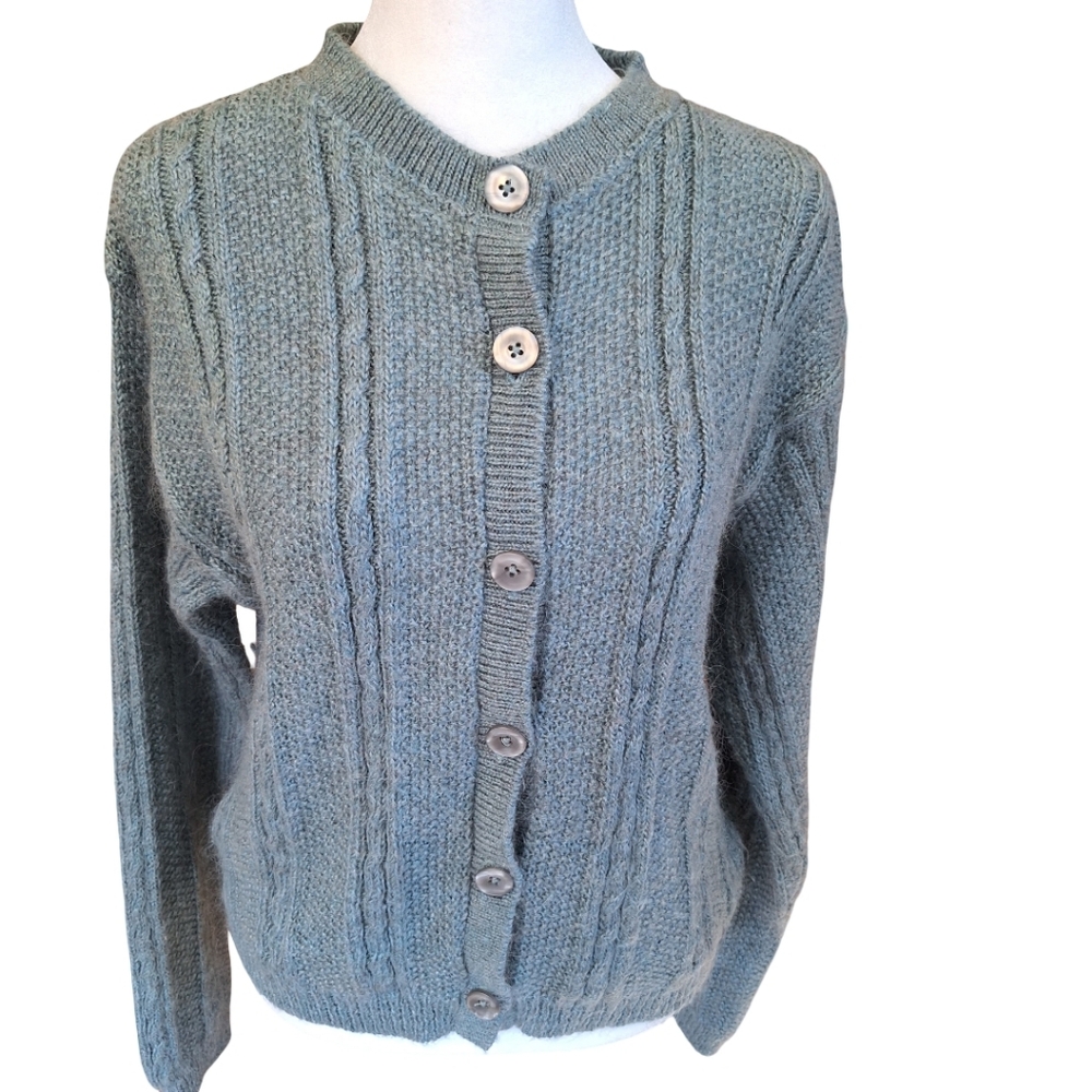 L.L. Bean Women's Cable Knit Button-Up Sweater - Light Green